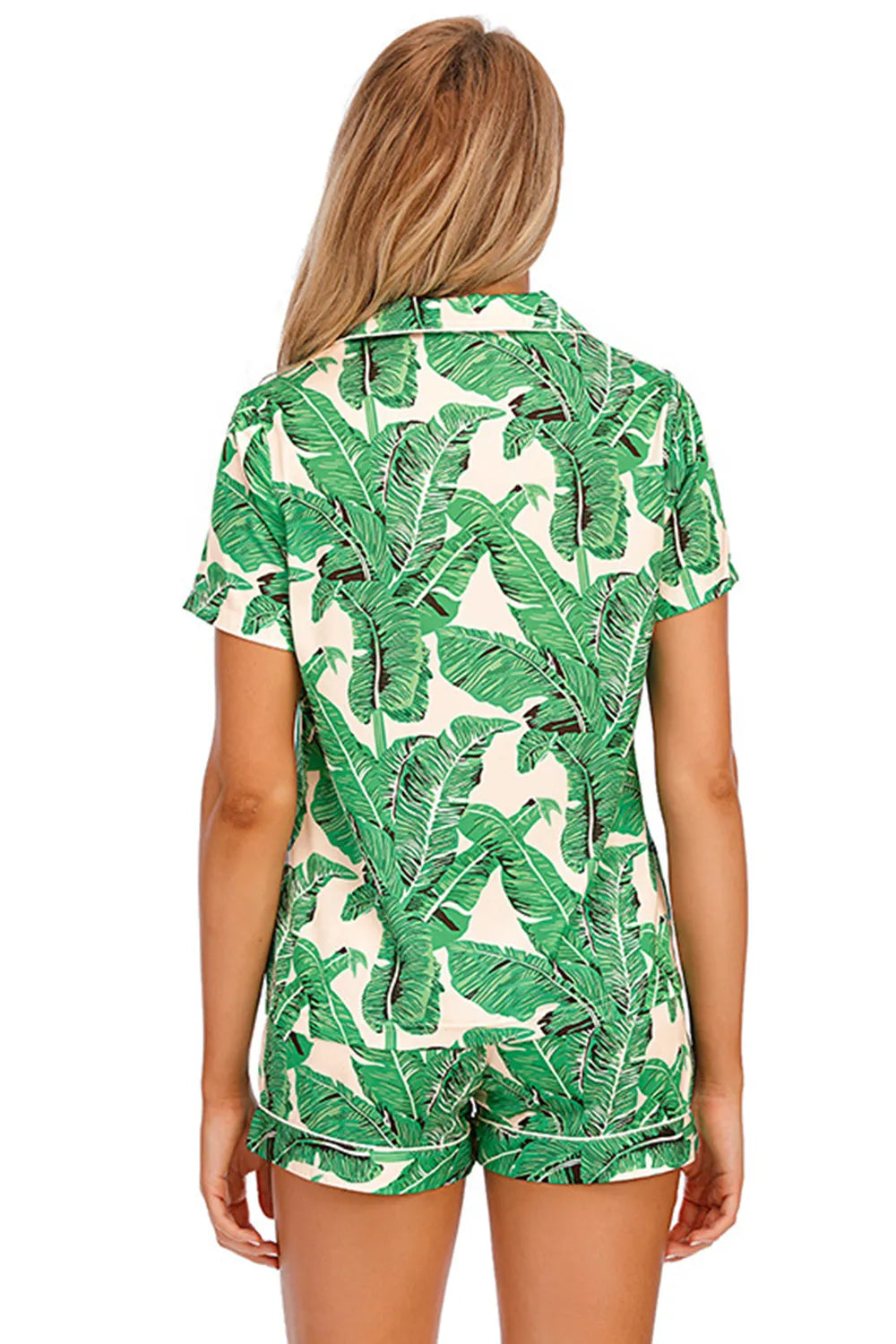 Printed Button Up Short Sleeve Top and Shorts Lounge Set - Ladyez