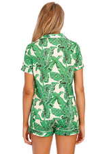 Printed Button Up Short Sleeve Top and Shorts Lounge Set - Ladyez