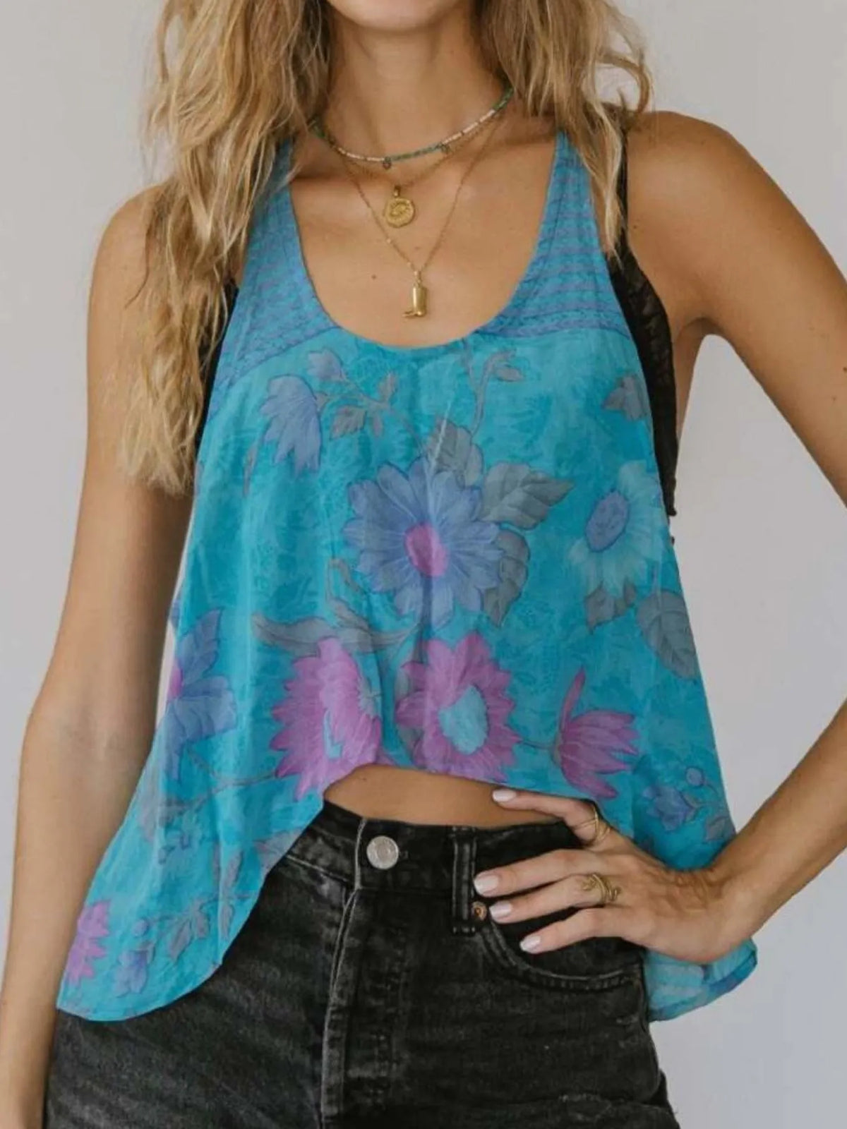 Printed Scoop Neck Tank - Ladyez
