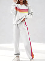 Striped Round Neck Sweatshirt and Pants Set