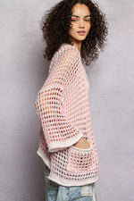 POL Open Front Openwork Cardigan with Contrast Trim