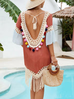 Backless Tassel Hem V-Neck Cover-Up - Ladyez