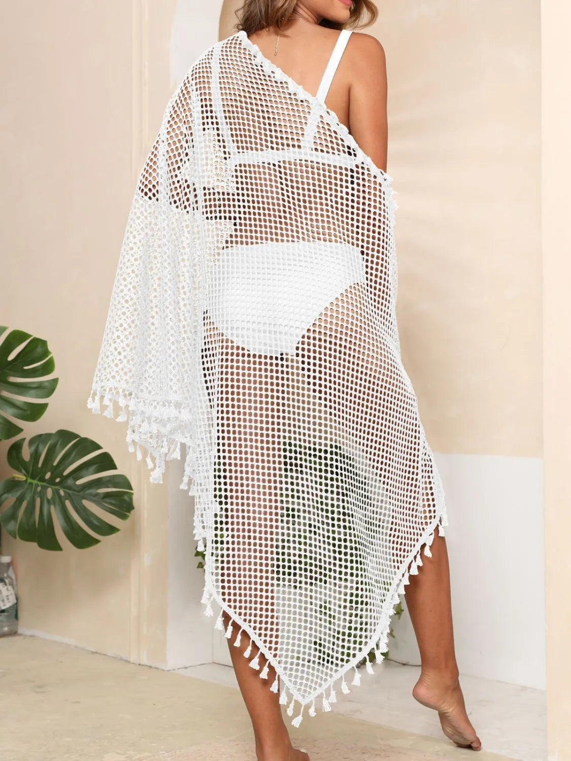 Tassel Openwork Open Front Cover-Up - Ladyez