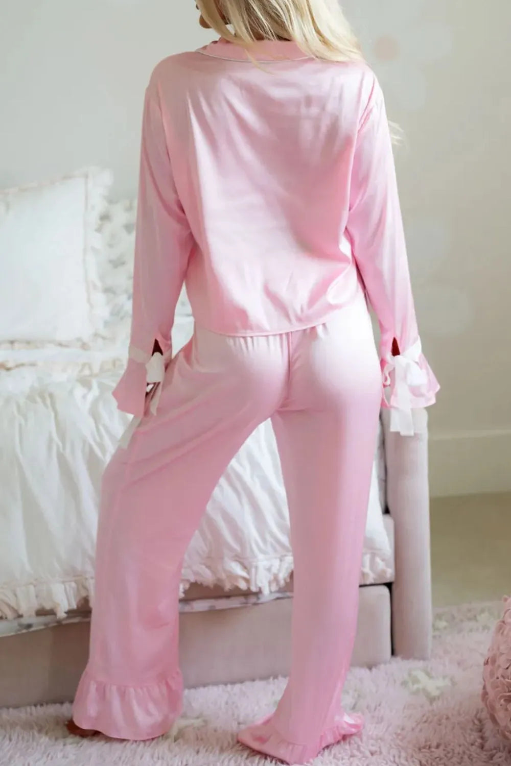 Collared Neck Long Sleeve Top and Pants Lounge Set - Ladyez