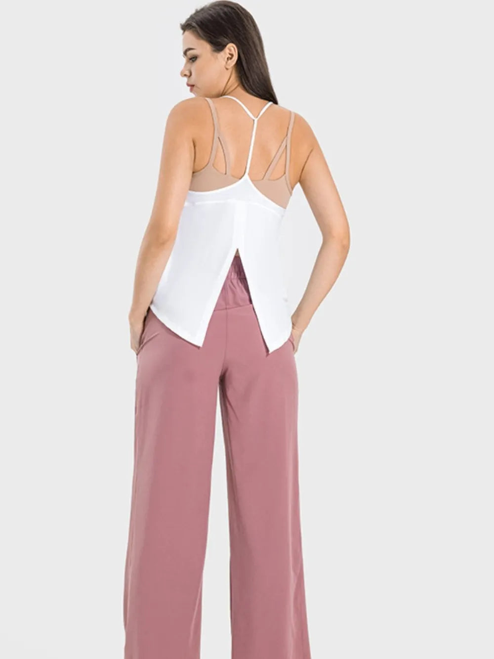 Millennia Slit Spaghetti Strap Scoop Neck Active Cami - Ladyez
