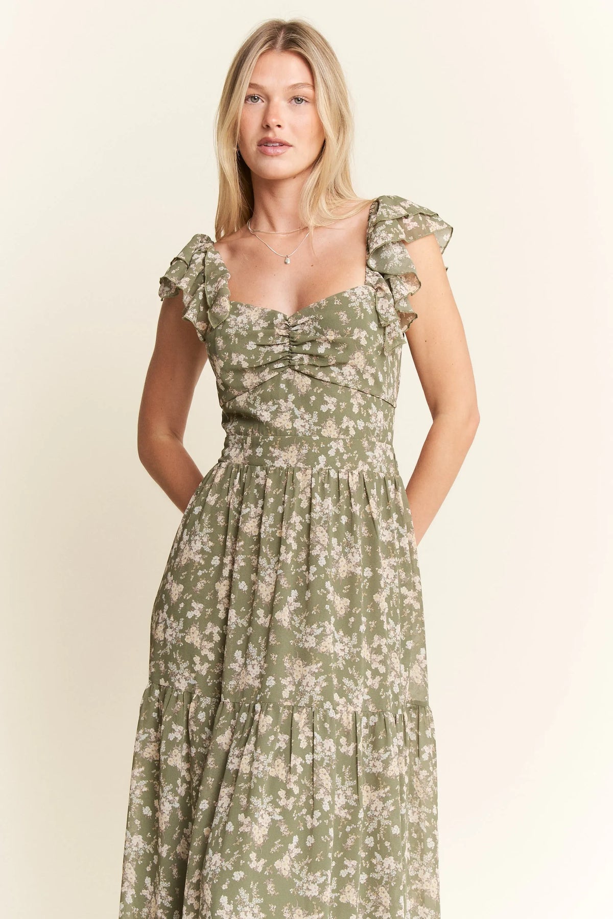 Jade By Jane Ruffle Sleeve Tiered Maxi Dress - Ladyez