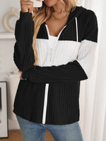 Drawstring Color Block Zip Up Outerwear