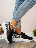 Cutout Leopard Lace Up Mesh Athletic - Ladyez