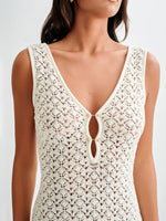 Lace Crochet V-Neck Sleeveless Maxi Dress - Ladyez