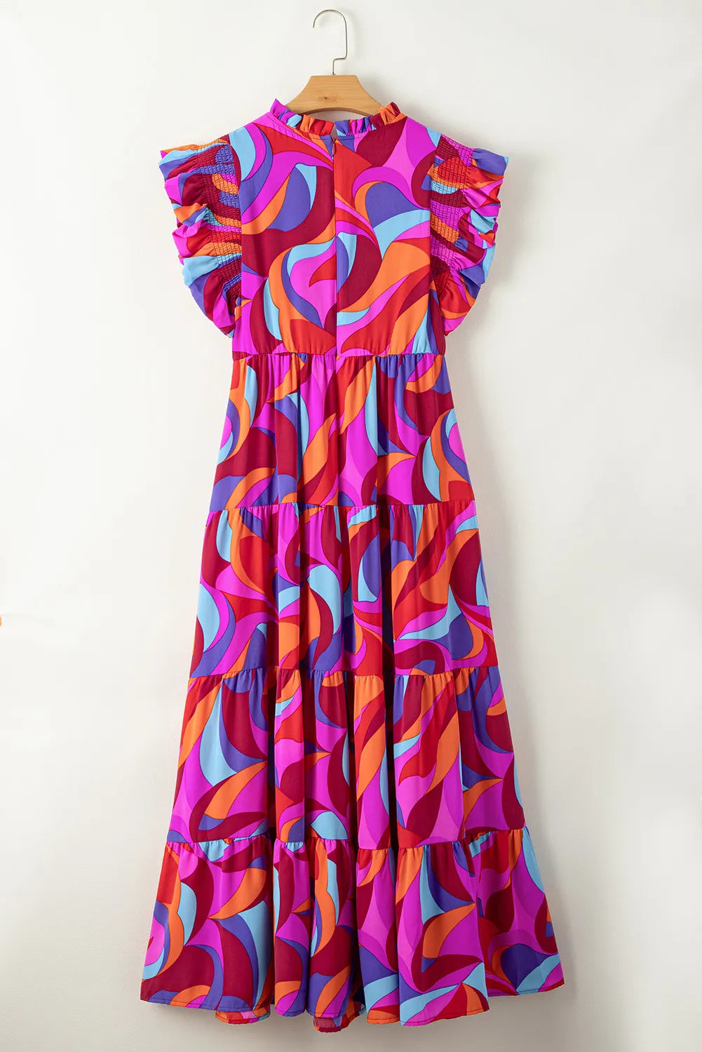 Full Size Printed Ruffled Mock Neck Tiered Dress - Ladyez