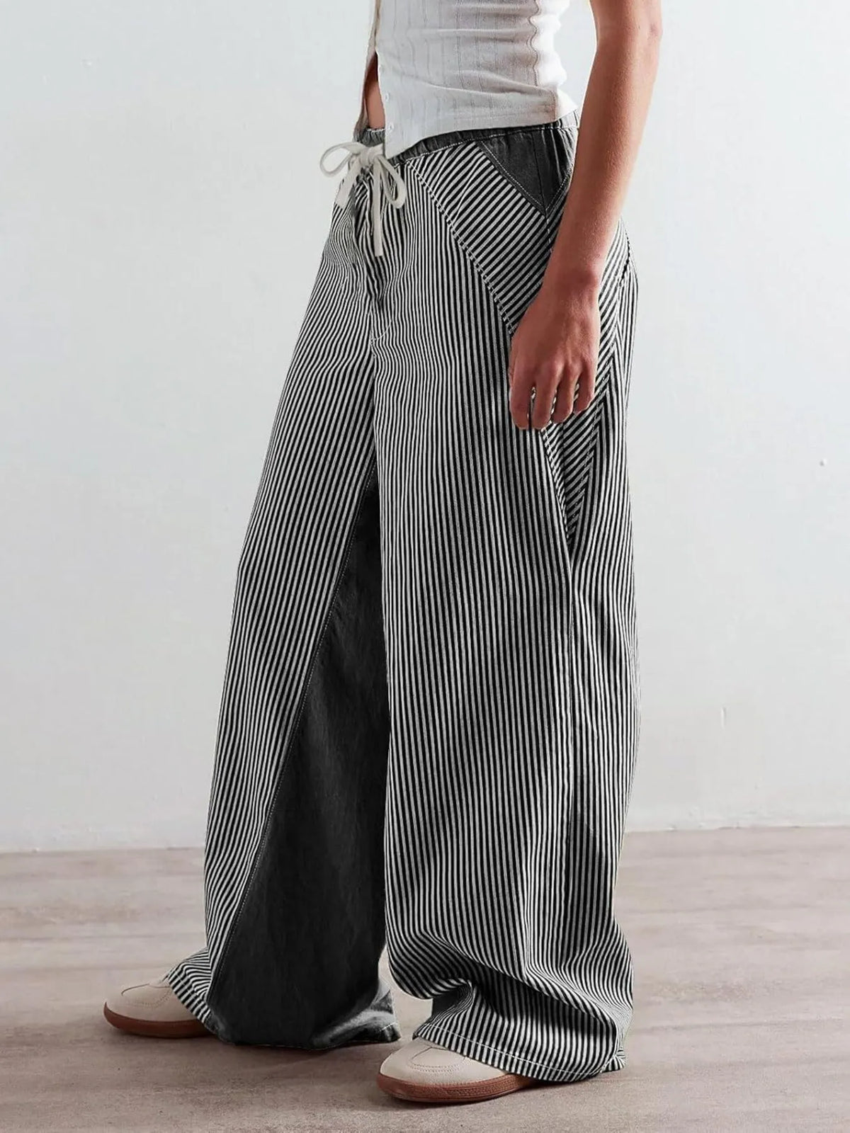 Striped Wide Leg Jeans - Ladyez