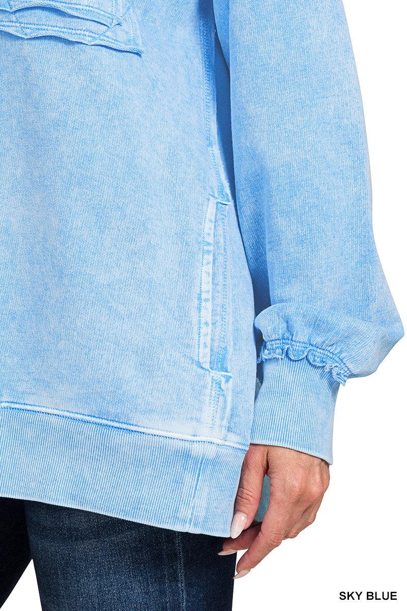 Zenana Halo Washed French Terry Exposed-seam Sweatshirt
