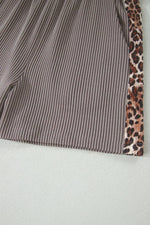 Leopard Trim Ribbed Knit Tee and Shorts Set