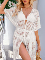 Open Front Tied Openwork Cover-Up - Ladyez