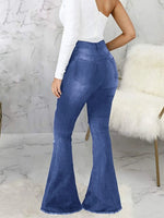 Full Size Distressed Raw Hem Flare Jeans Plus Size - Ladyez
