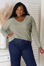 Culture CodeFull Size V-Neck Long Sleeve T-Shirt