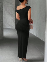 Asymmetrical One Shoulder Bodycon Maxi Dress - Ladyez