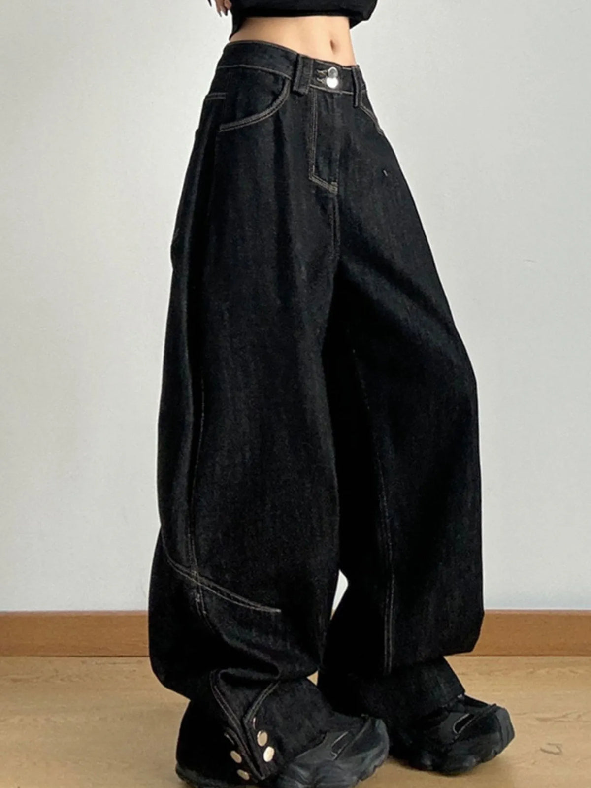 Wash Wide Leg Baggy Jeans - Ladyez