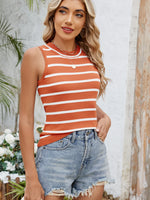 Striped Round Neck Tank - Ladyez
