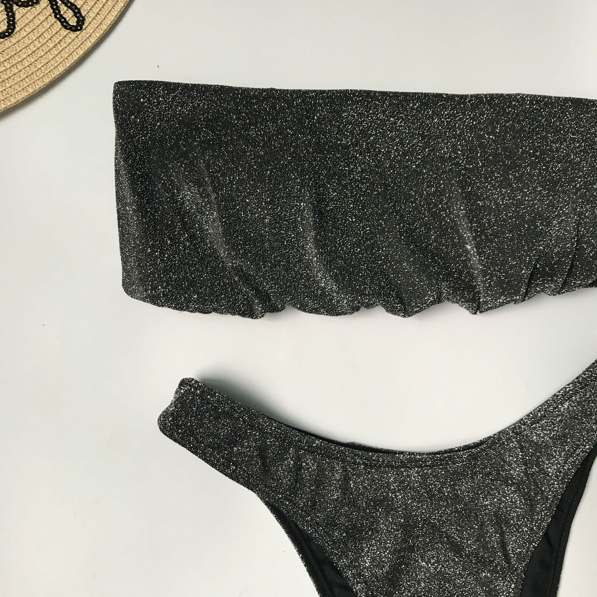 Sexy Sparkling Shiny Ribbed Bandeau Bikini 2025 Women Swimsuit Female Swimwear Two piece Bikini Set Triangle Bathing suit Swim