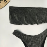 Sexy Sparkling Shiny Ribbed Bandeau Bikini 2025 Women Swimsuit Female Swimwear Two piece Bikini Set Triangle Bathing suit Swim