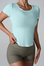Cutout Round Neck Short Sleeve Active T-Shirt - Ladyez