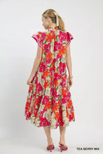 Umgee Mix Bold Floral Tiered Midi Dress