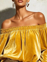 Off-Shoulder Velvet Long Sleeve T-Shirt