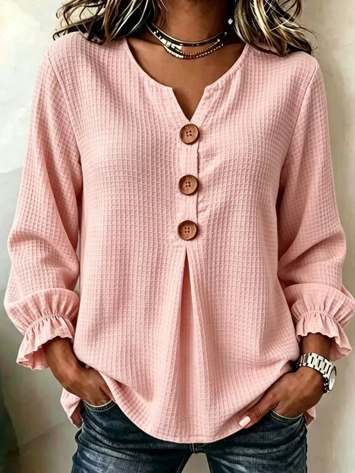 Waffle Knit Long Sleeve Top