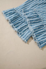 Striped Distressed Ruffled Wide Leg Denim Overalls