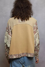 POL Contrast Floral Embroidery Balloon Sleeve Top with Tassel Trim
