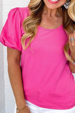 Casual Round Neck Bubble Sleeve T-Shirt