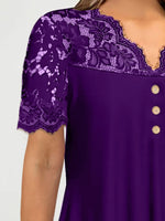 Lace Panel Short Sleeve Blouse - Ladyez