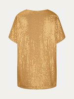 Full Size Sequin V-Neck Short Sleeve Top - Ladyez