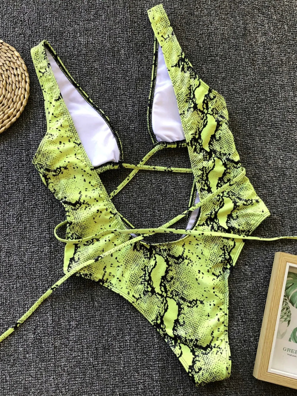 Lace-Up Backless Plunge One-Piece Swimwear - Ladyez
