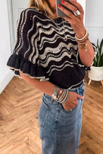 Wave Pattern Ruffle Sleeve Sweater