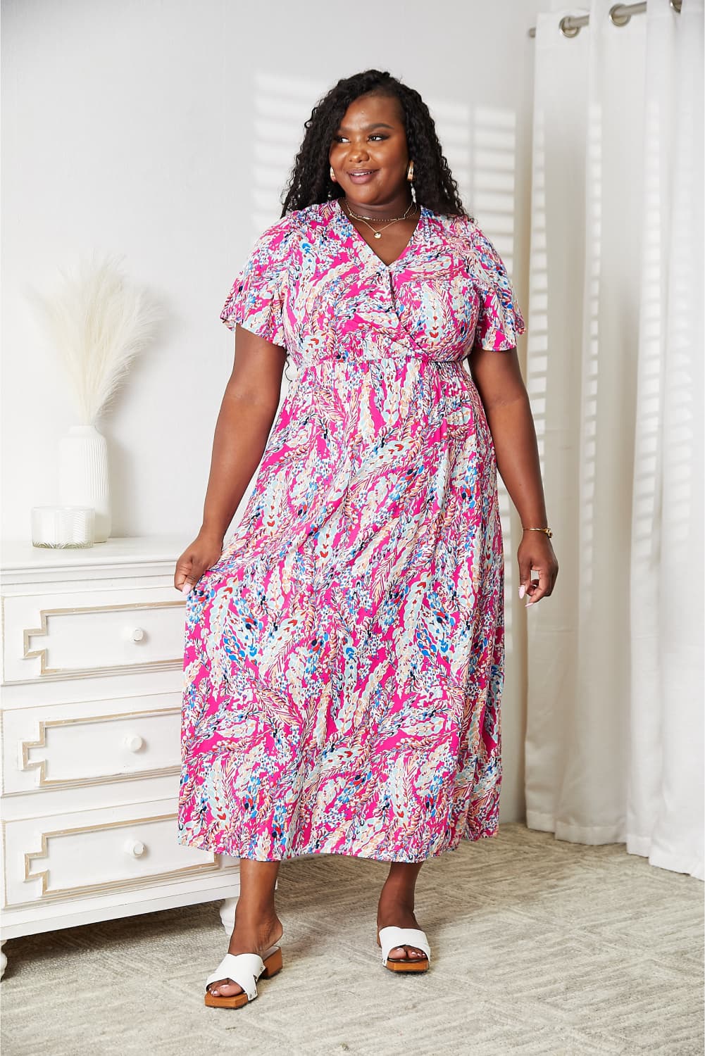 Double Take Multicolored V-Neck Maxi Dress - Ladyez