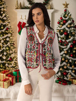 Floral Embroidered Tie-Front Vest Coat