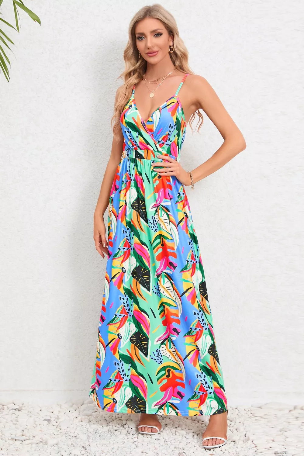 Printed Surplice Maxi Cami Dress - Ladyez