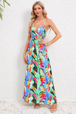 Printed Surplice Maxi Cami Dress - Ladyez