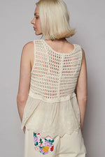 POL Embroidered Detail V-Neck Eyelet Peplum Tank - Ladyez