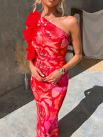 Floral Print One-Shoulder Maxi Dress