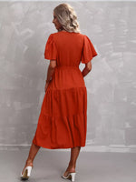 Flutter Sleeve Tiered Midi Dress