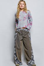 POL Ribbed Butterfly Print Round Neck Knit Top