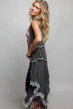 POL Vintage Wash Ruffled Crochet Vest Cardigan