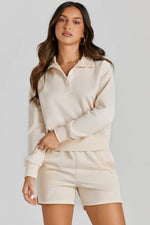 Half Button Sweatshirt and Shorts Active Set - Ladyez