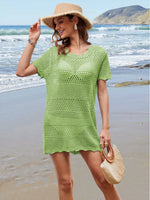 Openwork Round Neck Short Sleeve Cover-UP - Ladyez