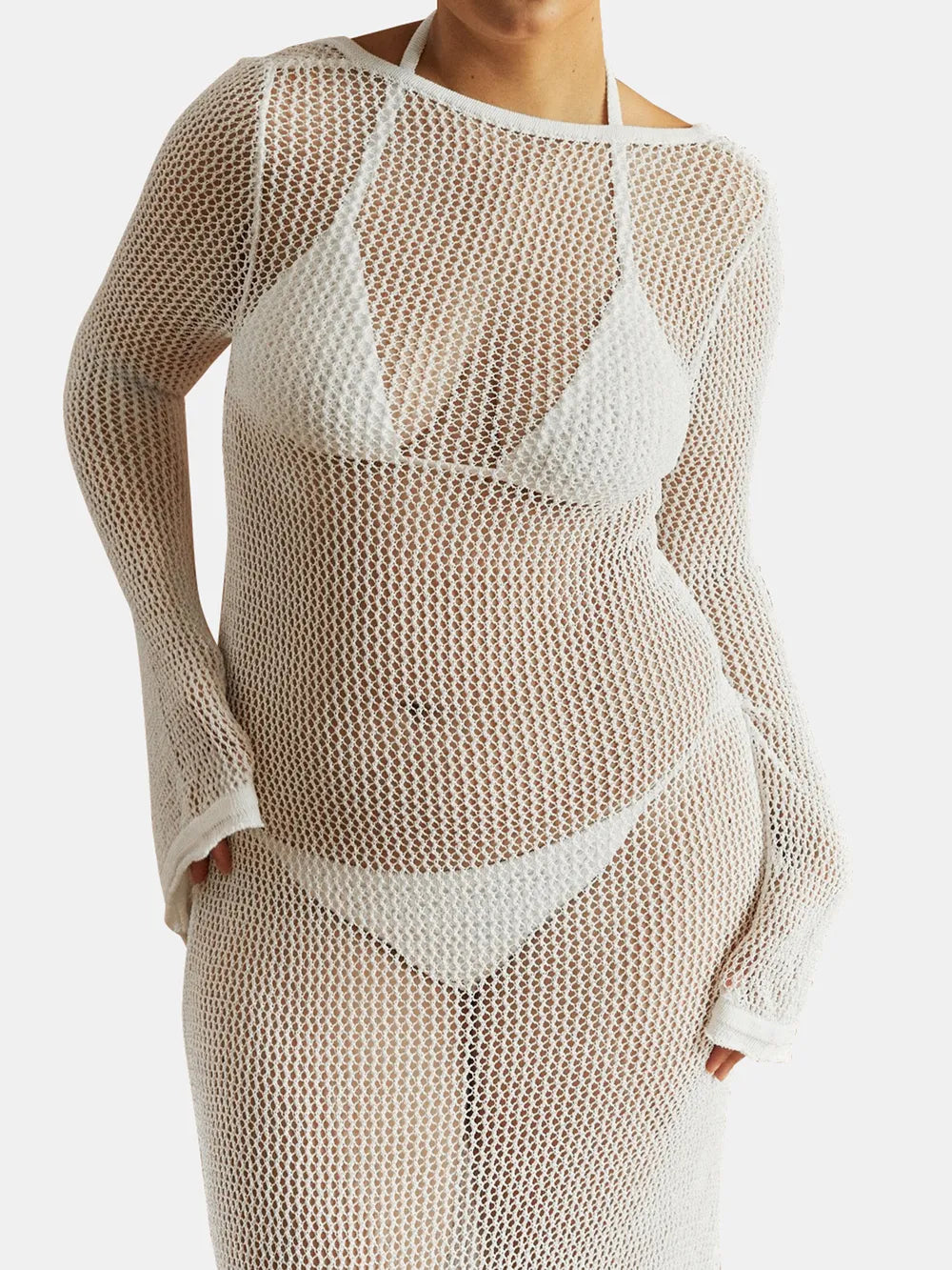 Openwork Backless Flare Sleeve Cover-Up Dress - Ladyez