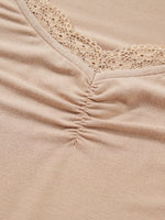 Lace-Trimmed Ruched Detail Long Sleeve T-Shirt