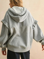 Contrast Rope Drawstring Ruffle Trim Drop Shoulder Baggy Hoodie